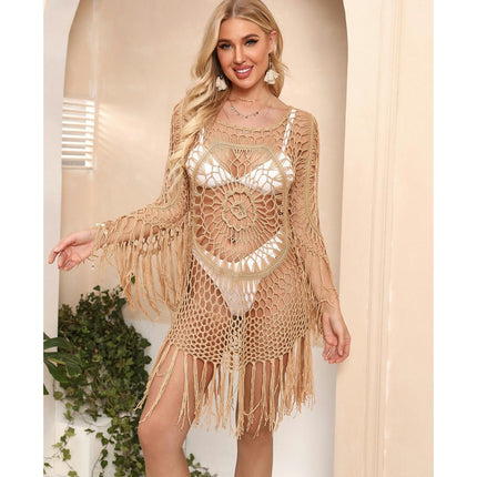 Women Crochet Bikini Coverups Summer Beach Swimwear Tassel Dress