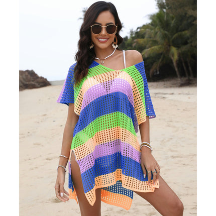 Women Crochet Side Split Bikini Bathing Suit Beach Coverups Loose Dress