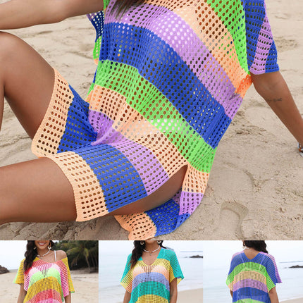 Women Crochet Side Split Bikini Bathing Suit Beach Coverups Loose Dress