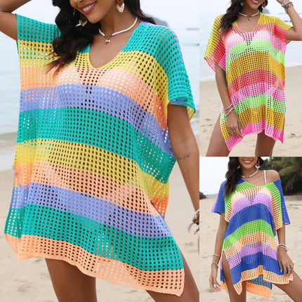 Women Crochet Side Split Bikini Bathing Suit Beach Coverups Loose Dress