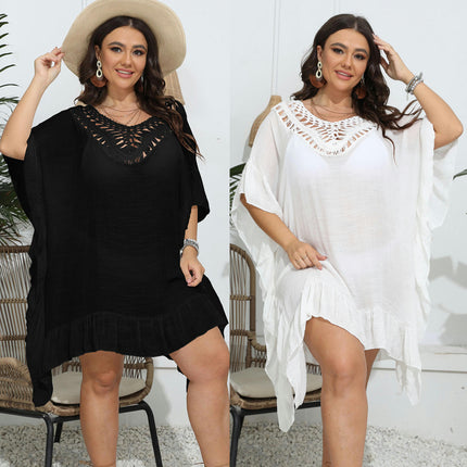 Women's Crochet Chiffon Ruffles Bikini Swimsuit Beach Cover Up Dress