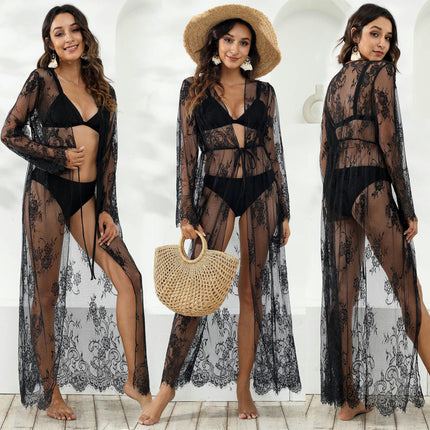 Women's Lace Cardigan Floral Sheer Beach Cover Ups Long Kimono