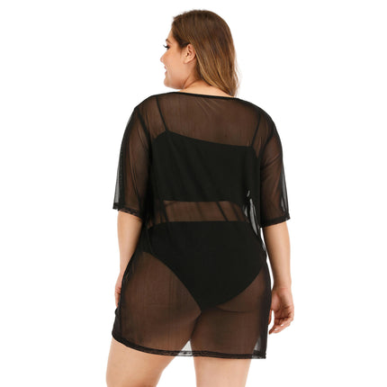 Women's Hollow Out Mesh Beach Dress Loose Swimwear Cover Ups Plus Size-A2