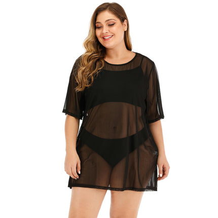 Women's Hollow Out Mesh Beach Dress Loose Swimwear Cover Ups Plus Size-A2