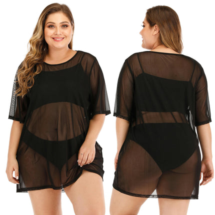 Women's Hollow Out Mesh Beach Dress Loose Swimwear Cover Ups Plus Size-A2