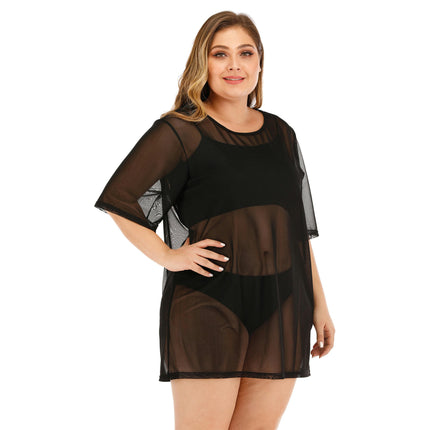 Women's Hollow Out Mesh Beach Dress Loose Swimwear Cover Ups Plus Size-A2