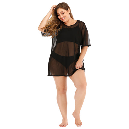 Women's Hollow Out Mesh Beach Dress Loose Swimwear Cover Ups Plus Size-A2