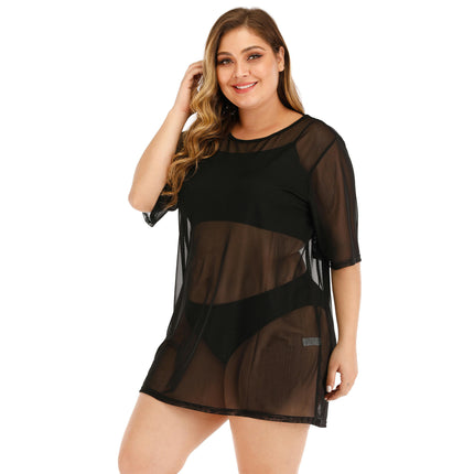 Women's Hollow Out Mesh Beach Dress Loose Swimwear Cover Ups Plus Size-A2