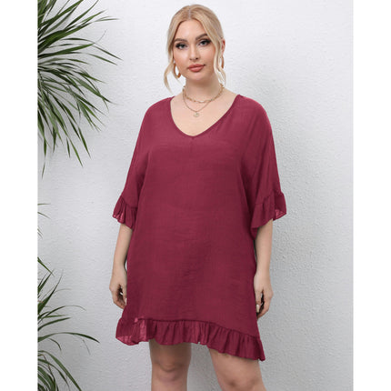 Women's Plus Size Short Sleeve Swimsuit Cover Ups Summer Ruffles Beach Dress