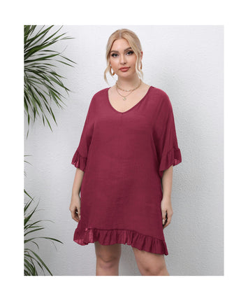 Women's Plus Size Short Sleeve Swimsuit Cover Ups Summer Ruffles Beach Dress