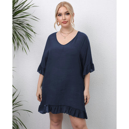 Women's Plus Size Short Sleeve Swimsuit Cover Ups Summer Ruffles Beach Dress