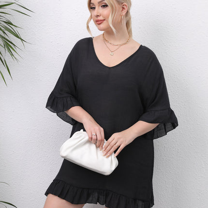 Women's Plus Size Short Sleeve Swimsuit Cover Ups Summer Ruffles Beach Dress