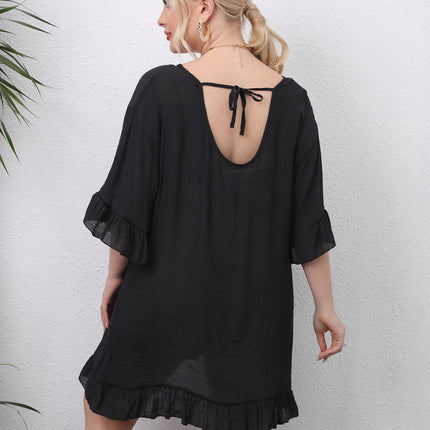 Women's Plus Size Short Sleeve Swimsuit Cover Ups Summer Ruffles Beach Dress