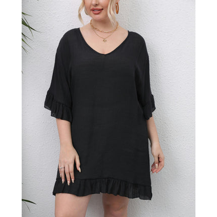 Women's Plus Size Short Sleeve Swimsuit Cover Ups Summer Ruffles Beach Dress