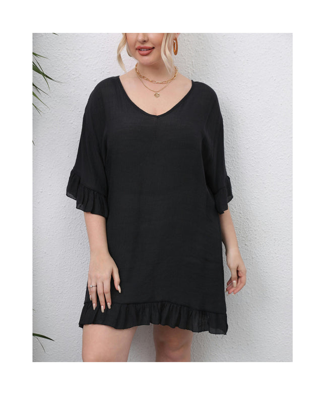 Women's Plus Size Short Sleeve Swimsuit Cover Ups Summer Ruffles Beach Dress