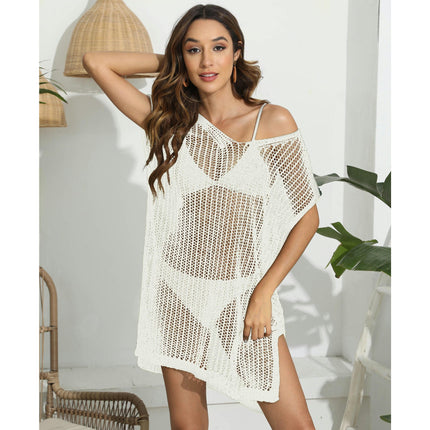 Women's Swimsuit Cover Up Crochet Short Sleeve Bikini Beach Summer Dress