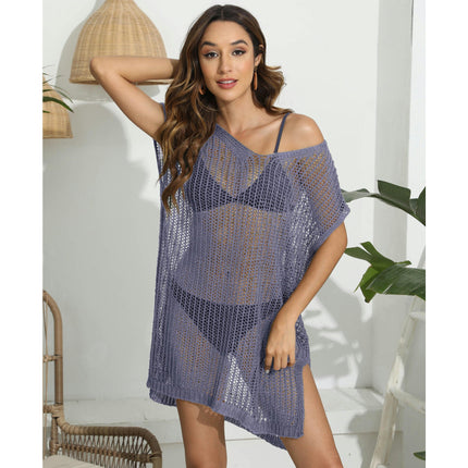 Women's Swimsuit Cover Up Crochet Short Sleeve Bikini Beach Summer Dress