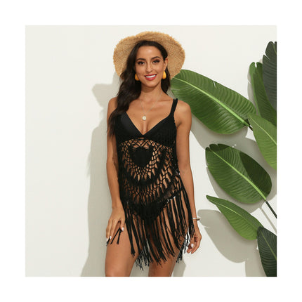 Women'S Swimsuit Cover Up Crochet Tassel Hollow Out Dresses