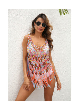 Women'S Swimsuit Cover Up Crochet Tassel Hollow Out Dresses