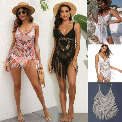 Women'S Swimsuit Cover Up Crochet Tassel Hollow Out Dresses