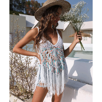 Spaghetti Strap Tassel Crochet Cover Ups for Women Swimsuit Cover Up Dress