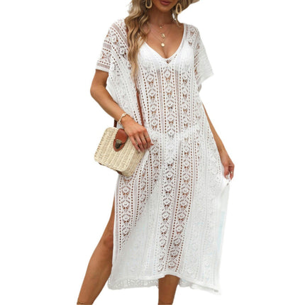 Womens Crochet V Neck Hollow Out Beach Cover Up Dress