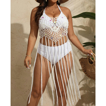 Women's Sexy Crochet Bikini Swimsuit Cover Ups Hollow Out Tassels Beach Dress