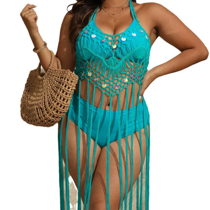 Women's Sexy Crochet Bikini Swimsuit Cover Ups Hollow Out Tassels Beach Dress