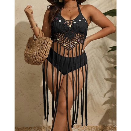 Women's Sexy Crochet Bikini Swimsuit Cover Ups Hollow Out Tassels Beach Dress