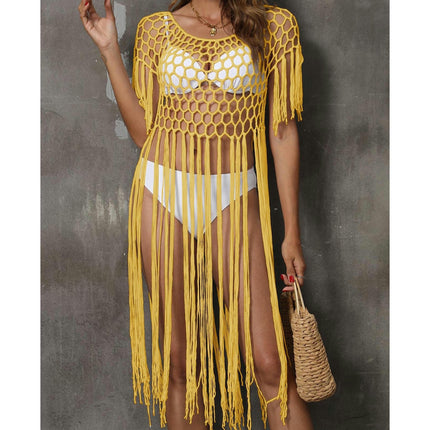 Women's Crochet Cover Ups Hollow Out Bikini Swimwear Tassel Beach Dress