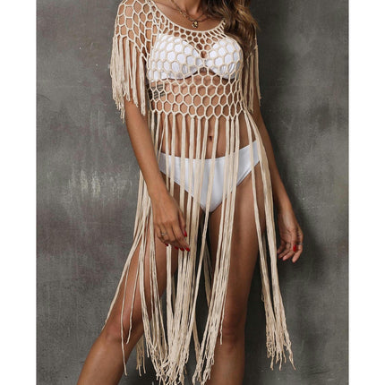 Women's Crochet Cover Ups Hollow Out Bikini Swimwear Tassel Beach Dress