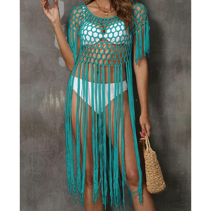 Women's Crochet Cover Ups Hollow Out Bikini Swimwear Tassel Beach Dress