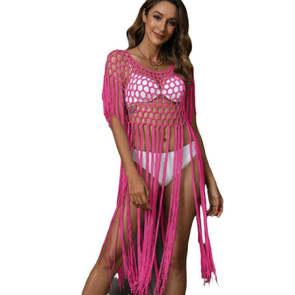 Women's Crochet Cover Ups Hollow Out Bikini Swimwear Tassel Beach Dress