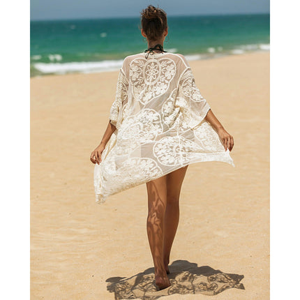 Womens Swimsuit Coverup Long Beach Lace Kimono Summer Cardigan