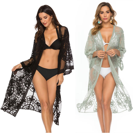 Womens Swimsuit Coverup Long Beach Lace Kimono Summer Cardigan