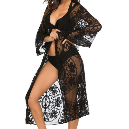 Womens Swimsuit Coverup Long Beach Lace Kimono Summer Cardigan