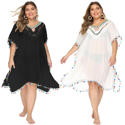 Women's Crochet Cover Ups Tassels Bikini Swimwear Plus Size Beach Dress