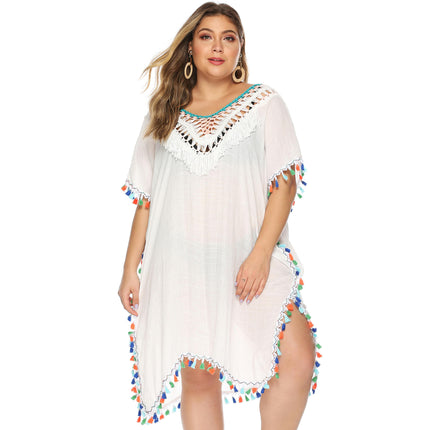 Women's Crochet Cover Ups Tassels Bikini Swimwear Plus Size Beach Dress