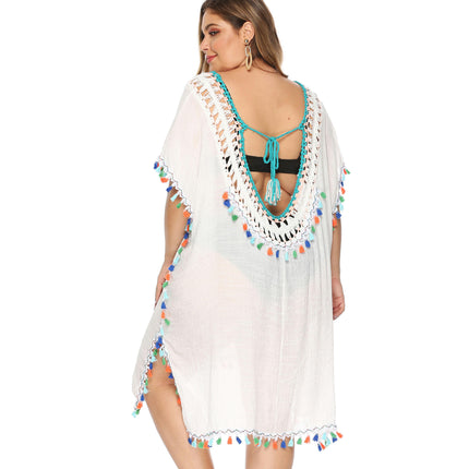 Women's Crochet Cover Ups Tassels Bikini Swimwear Plus Size Beach Dress