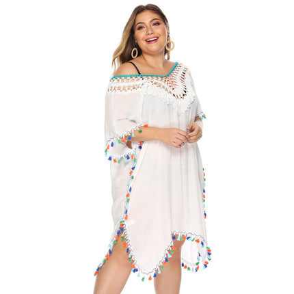 Women's Crochet Cover Ups Tassels Bikini Swimwear Plus Size Beach Dress