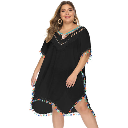 Women's Crochet Cover Ups Tassels Bikini Swimwear Plus Size Beach Dress