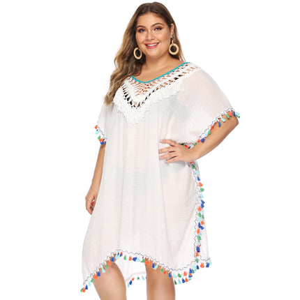 Women's Crochet Cover Ups Tassels Bikini Swimwear Plus Size Beach Dress