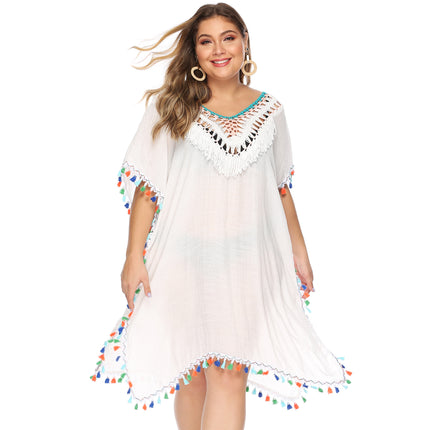 Women's Crochet Cover Ups Tassels Bikini Swimwear Plus Size Beach Dress