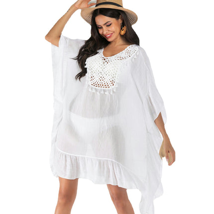 Women Ruffles Dress Crochet Swimsuit Beach Coverup Dress Bikini Cover Ups