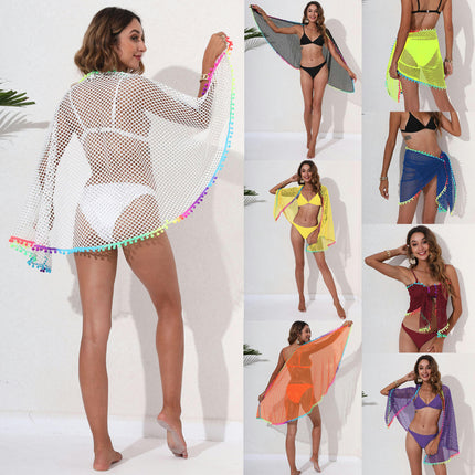 Crochet Sarong Swimsuit Coverups for Women Bathing Suit Cover ups Bikini Beach Tassel Wrap Skirt