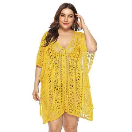 Women's Plus Size Bathing Suit Cover Up for Beach Pool Swimwear Crochet Hollow Out Dress