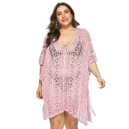 Women's Plus Size Bathing Suit Cover Up for Beach Pool Swimwear Crochet Hollow Out Dress