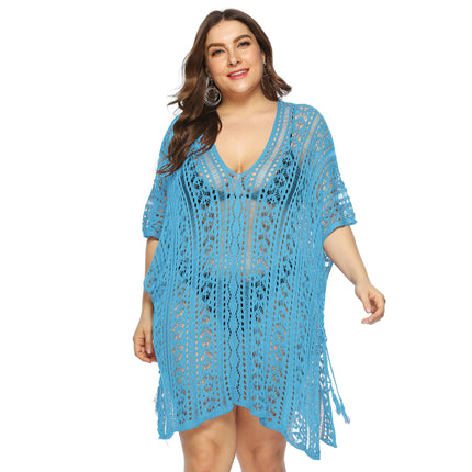 Women's Plus Size Bathing Suit Cover Up for Beach Pool Swimwear Crochet Hollow Out Dress