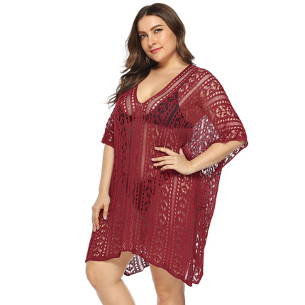 Women's Plus Size Bathing Suit Cover Up for Beach Pool Swimwear Crochet Hollow Out Dress