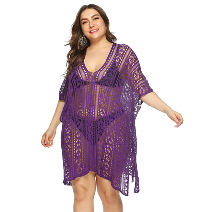 Women's Plus Size Bathing Suit Cover Up for Beach Pool Swimwear Crochet Hollow Out Dress